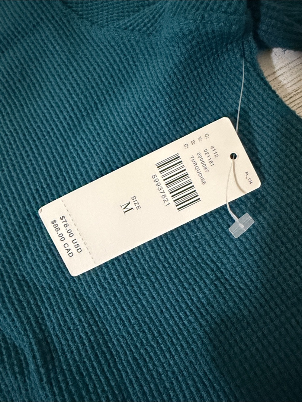 Anthropologie Teal Long-Sleeve 'je ne sais quoi' Thermal Top Size Medium NWT - Picture 4 of 9